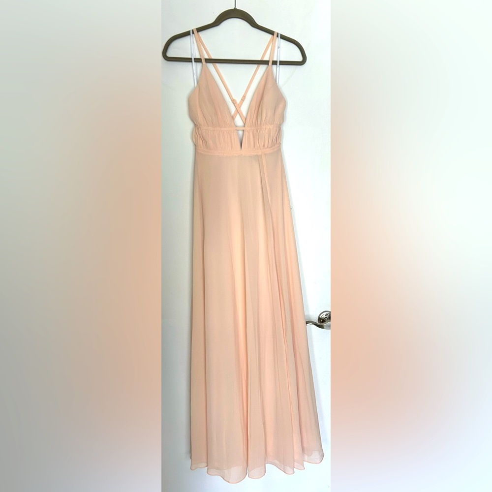 Brand: Lulus. Size: XS. Type: Pastel pink floor length maxi dress.